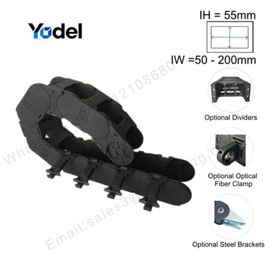Yodel heavy duty nylon cable chain carrier with IH 55mm IW 50-200mm-side opening type