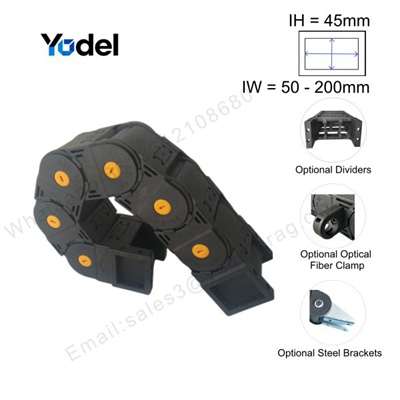Yodel nylon cable drag chain with IH 45mm IW 50-200mm and optional dividers